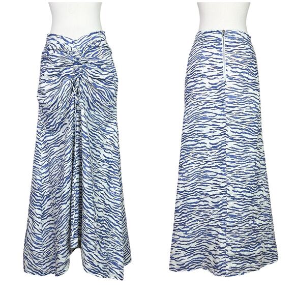 PAPER London | Sisi Linen Zebra Striped Blue Cream Scrunched Maxi Skirt 8 - Picture 10 of 10